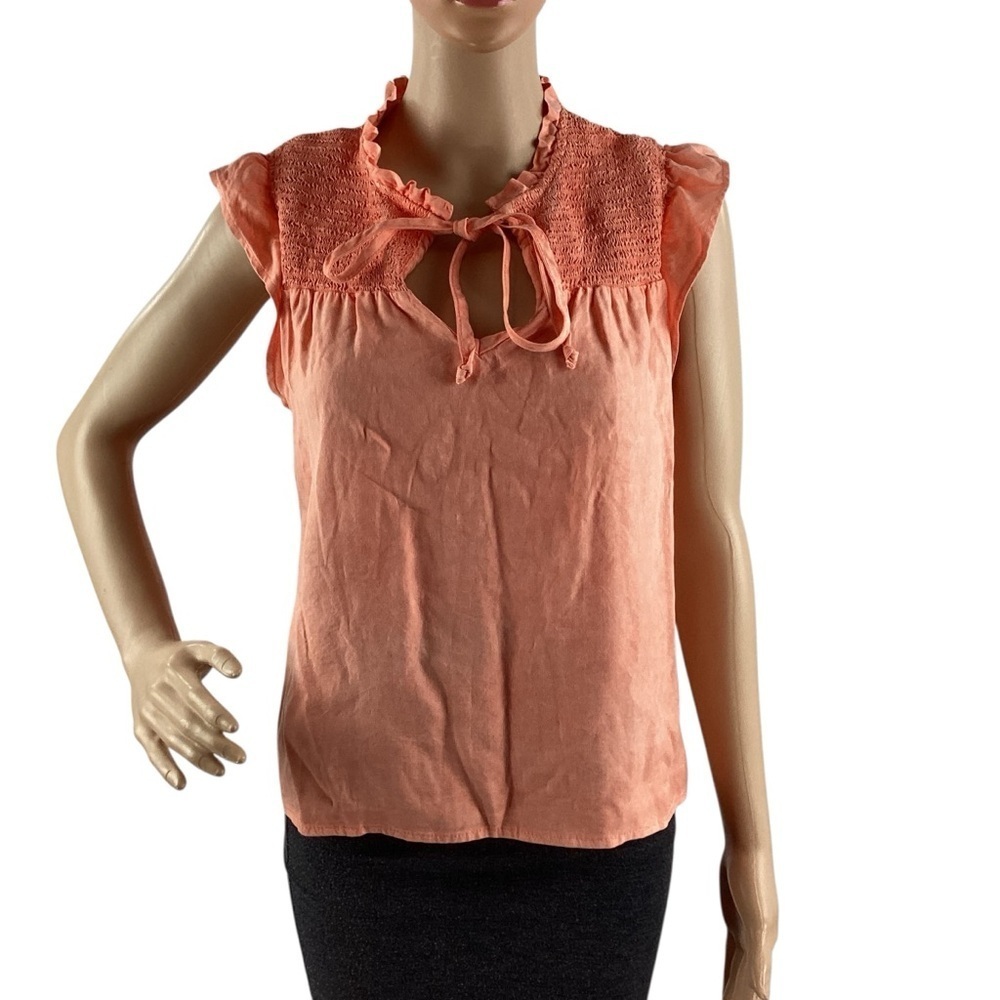 C&S By Cloth & Stone Smocked Tie Neck Blouse Peach Size S